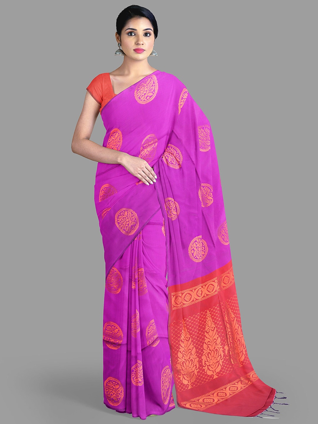 

The Chennai Silks Ethnic Motifs Art Silk Fusion Banarasi Saree, Violet