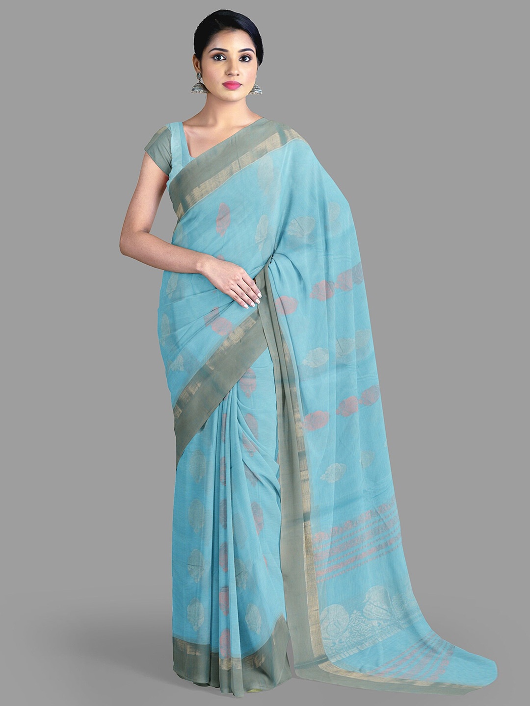 

The Chennai Silks Woven Design Paisley Pure Cotton Fusion Kovai Saree, Blue