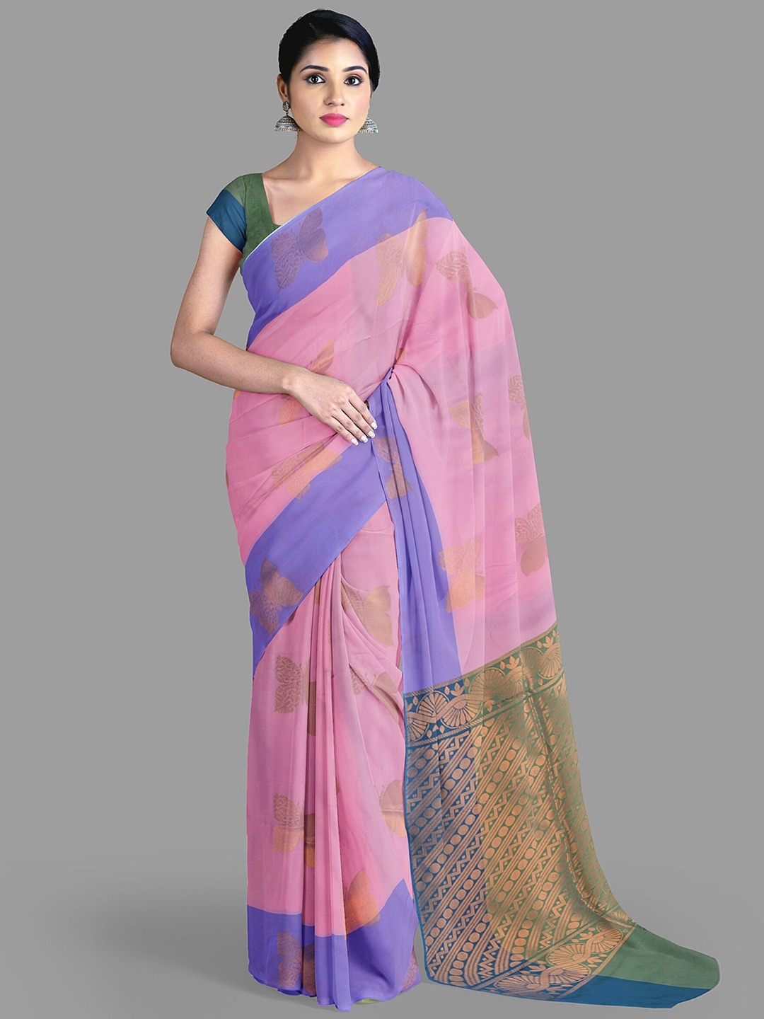 

The Chennai Silks Ethnic Motifs Art Silk Fusion Banarasi Saree, Pink