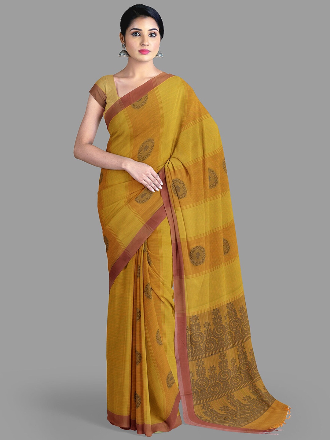 

The Chennai Silks Ethnic Motifs Pure Cotton Fusion Kovai Saree, Yellow