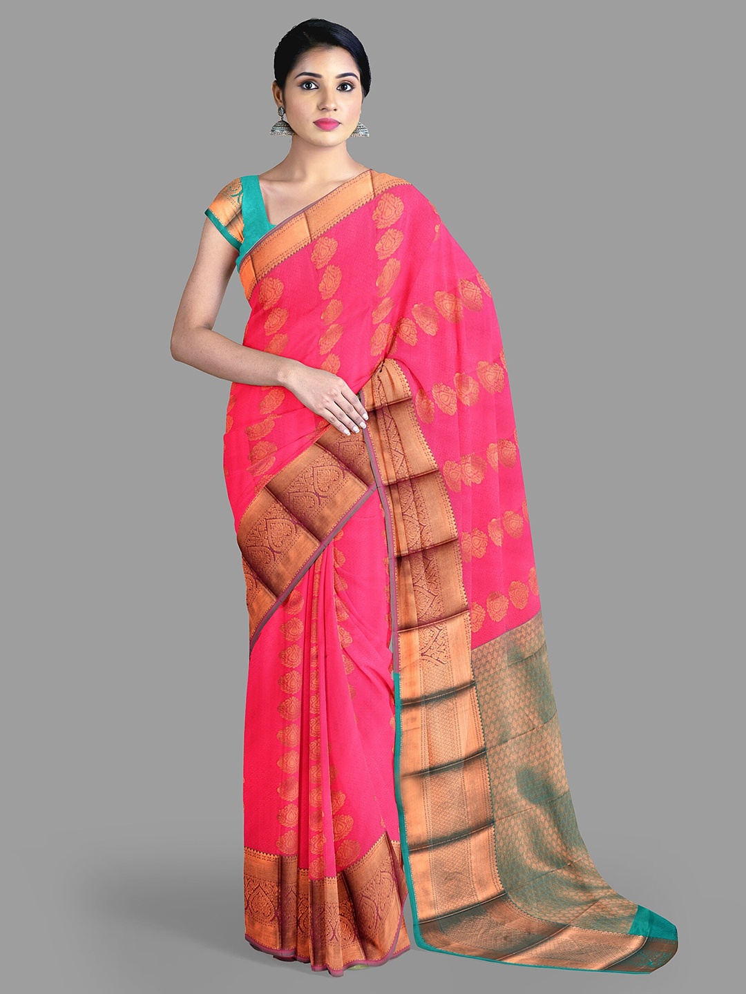 

The Chennai Silks Ethnic Motifs Woven Design Maheshwari Saree, Pink