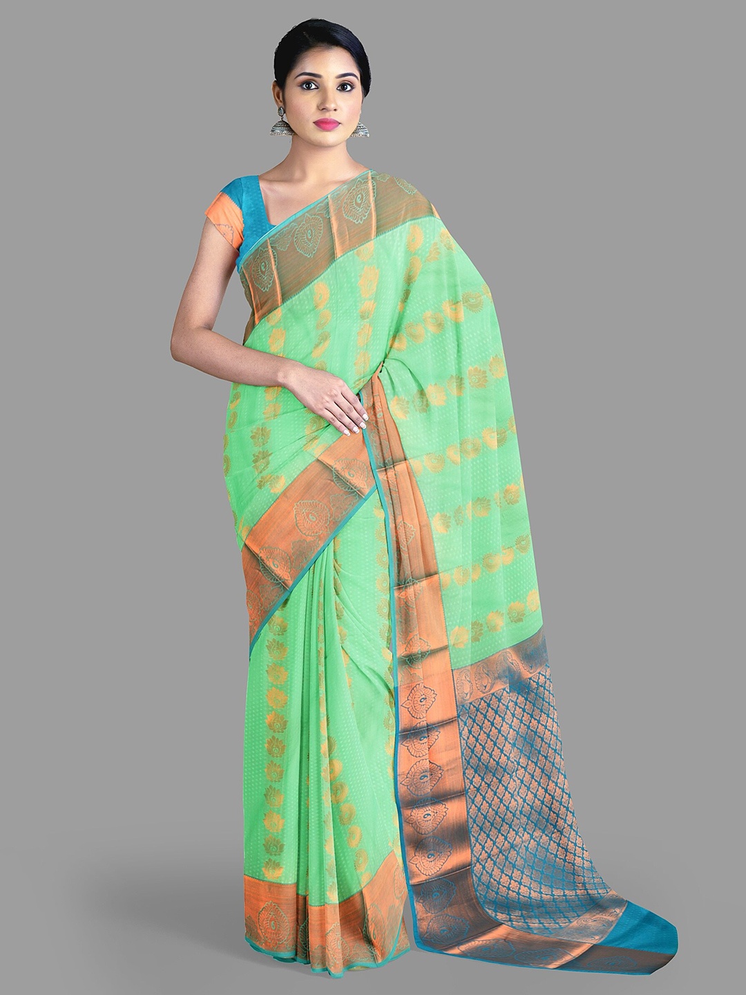 

The Chennai Silks Ethnic Motifs Woven Design Maheshwari Saree, Green