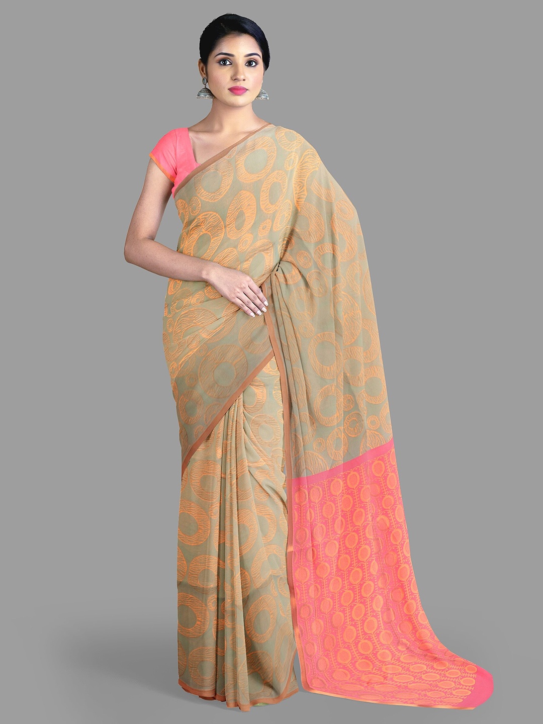 

The Chennai Silks Silk Cotton Fusion Maheshwari Saree, Grey