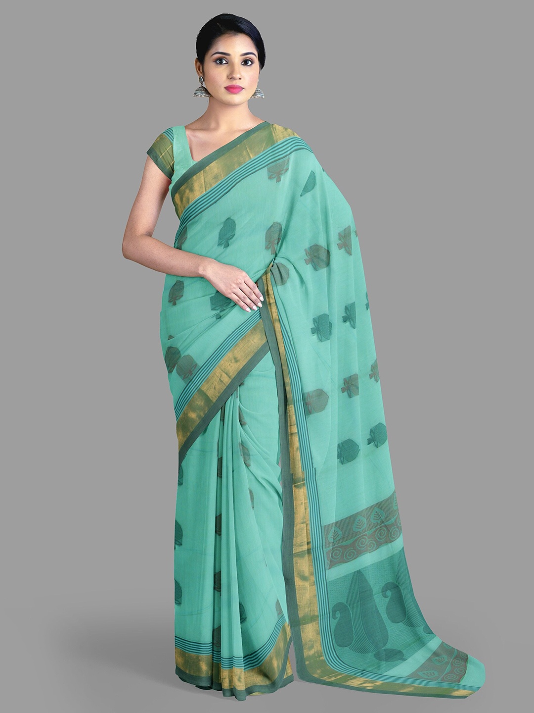 

The Chennai Silks Ethnic Motifs Pure Cotton Kanjeevaram Saree, Green