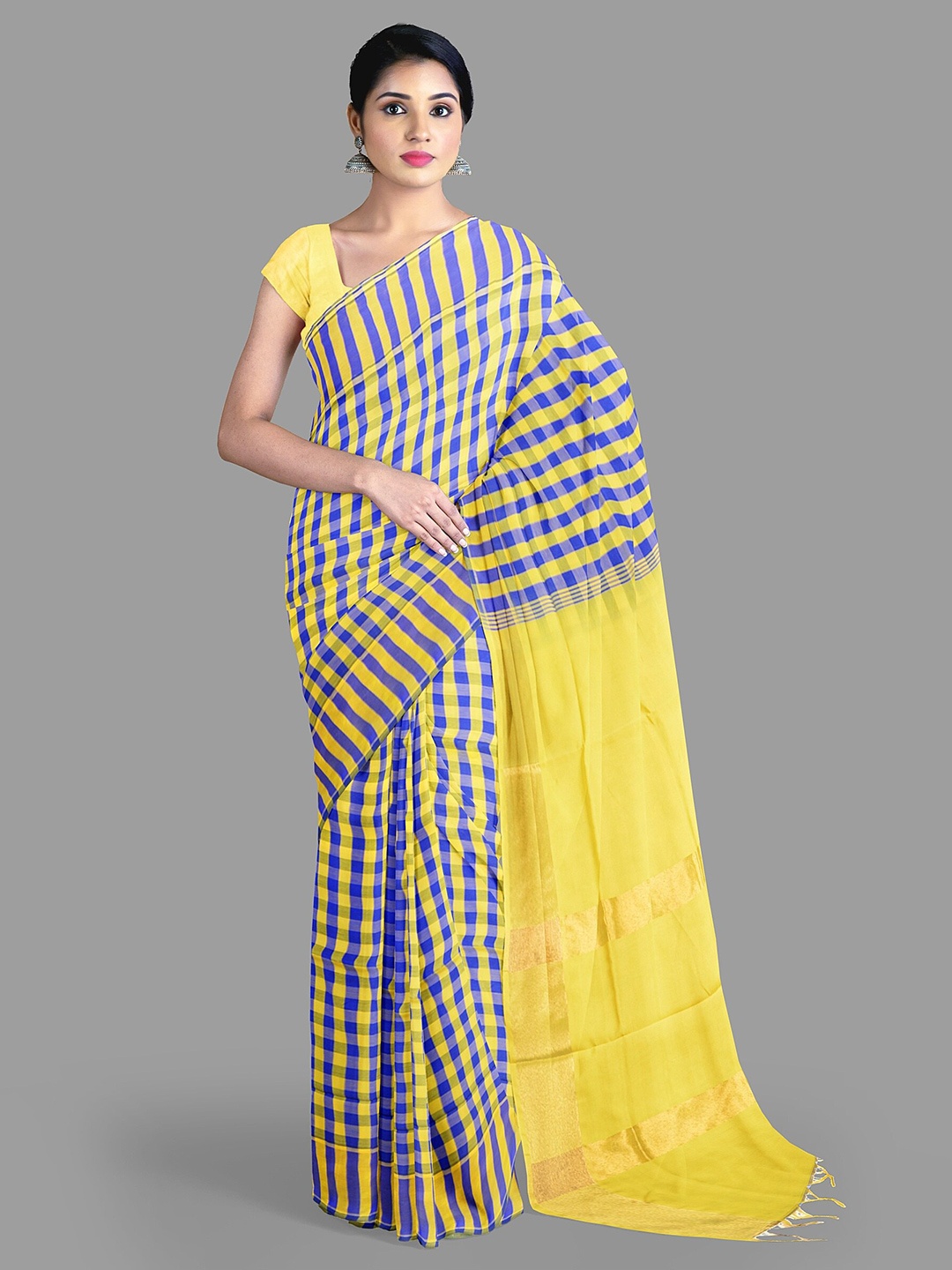 

The Chennai Silks Checked Silk Cotton Fusion Arani Saree, Blue