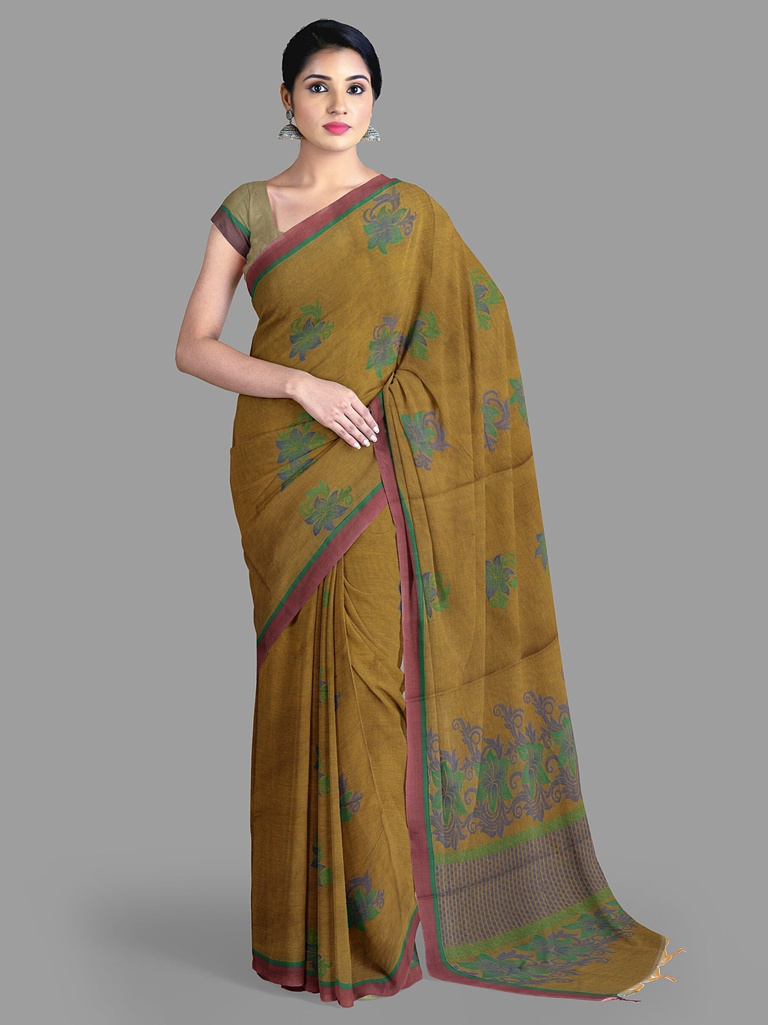 

The Chennai Silks Ethnic Motifs Pure Cotton Fusion Kovai Saree, Mustard