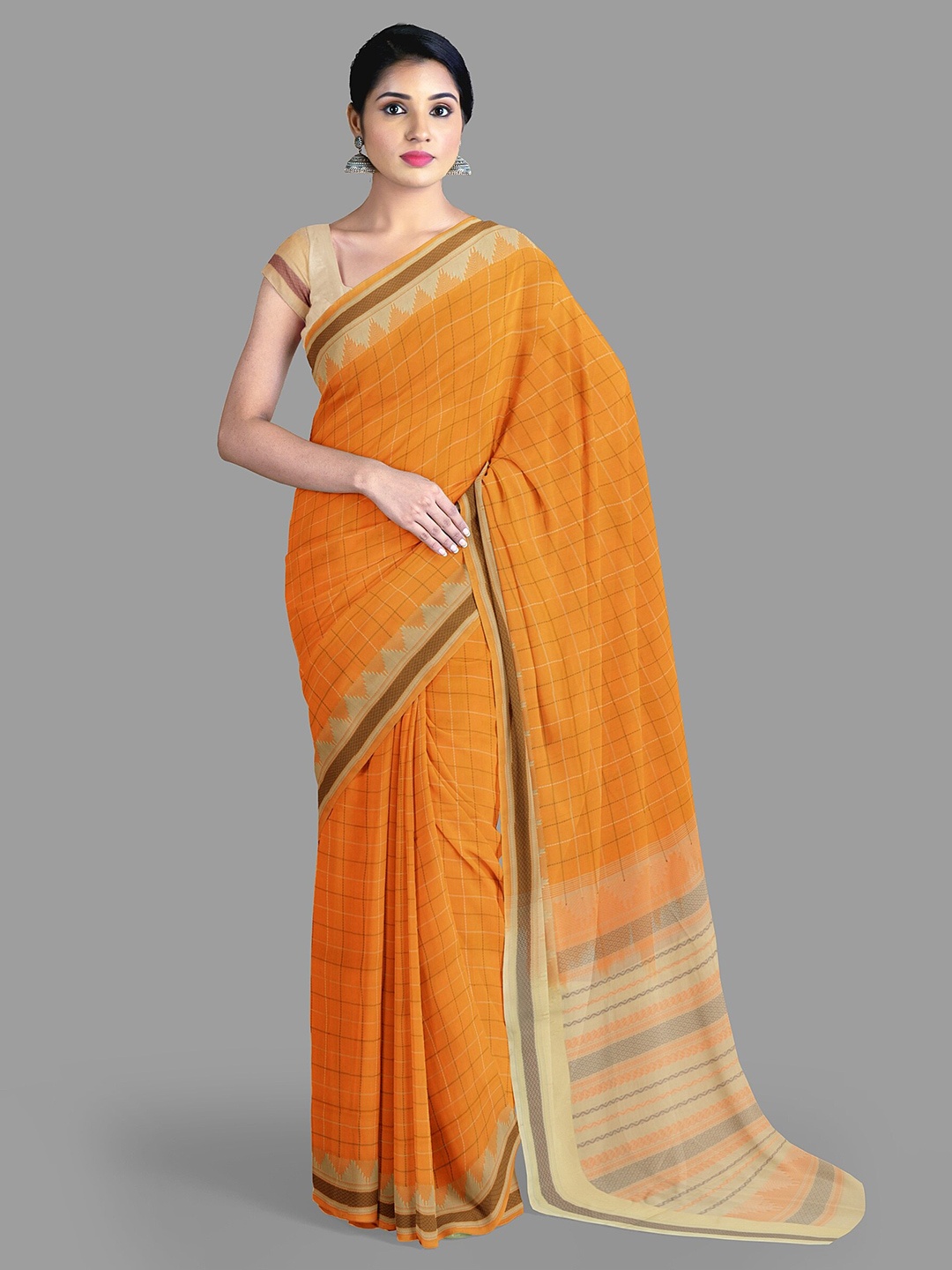 

The Chennai Silks Checked Fusion Kovai Saree, Yellow
