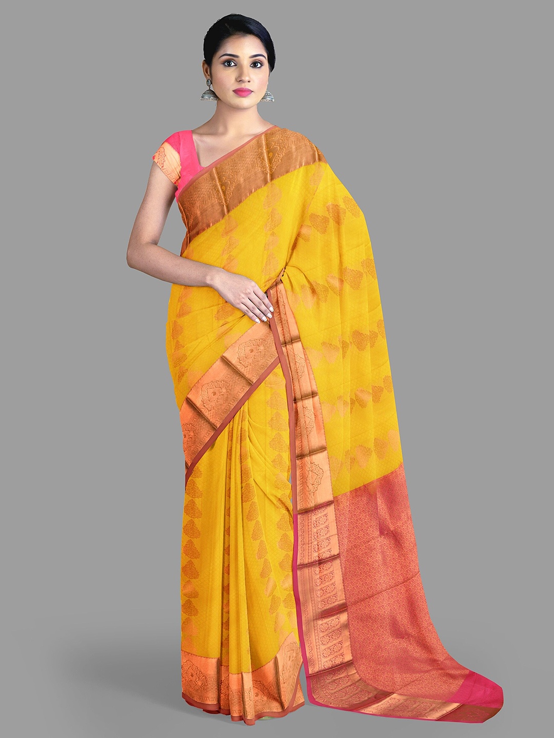 

The Chennai Silks Ethnic Motifs Fusion Maheshwari Saree, Yellow