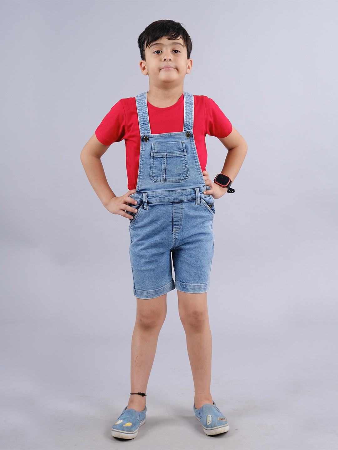 

KiddoPanti Boys Denim Dungarees With T-Shirt, Red