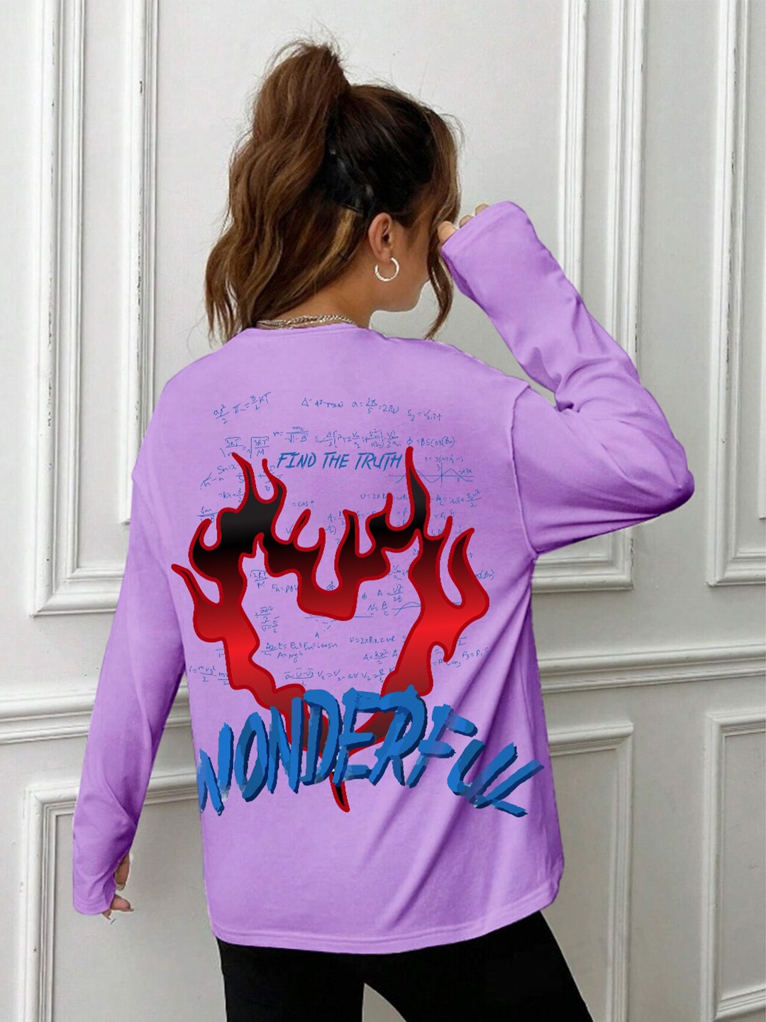 

HERSHEINBOX Printed Oversized Cotton T-shirt, Purple
