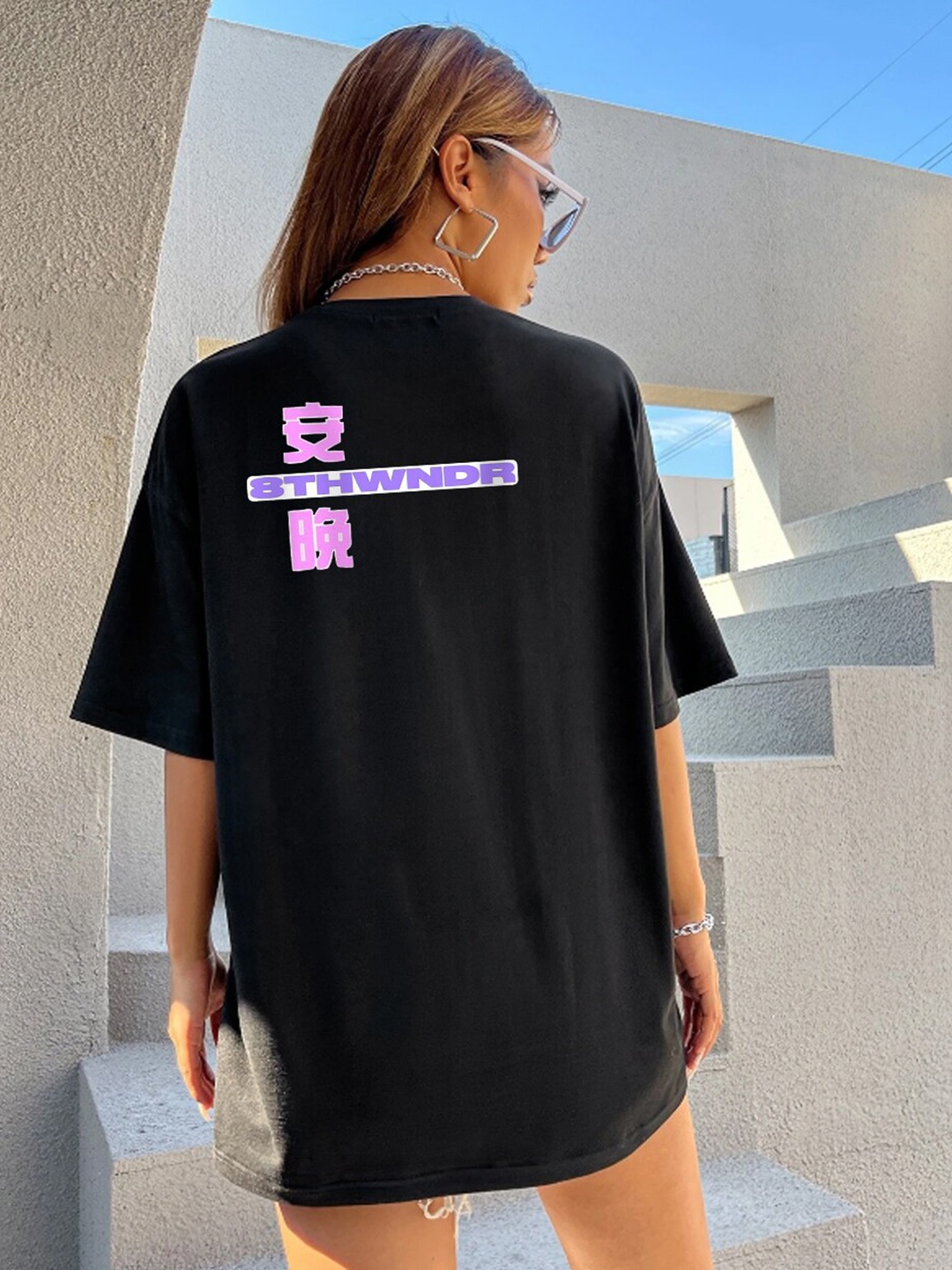 

HERSHEINBOX Printed Cotton Oversized T-shirt, Black
