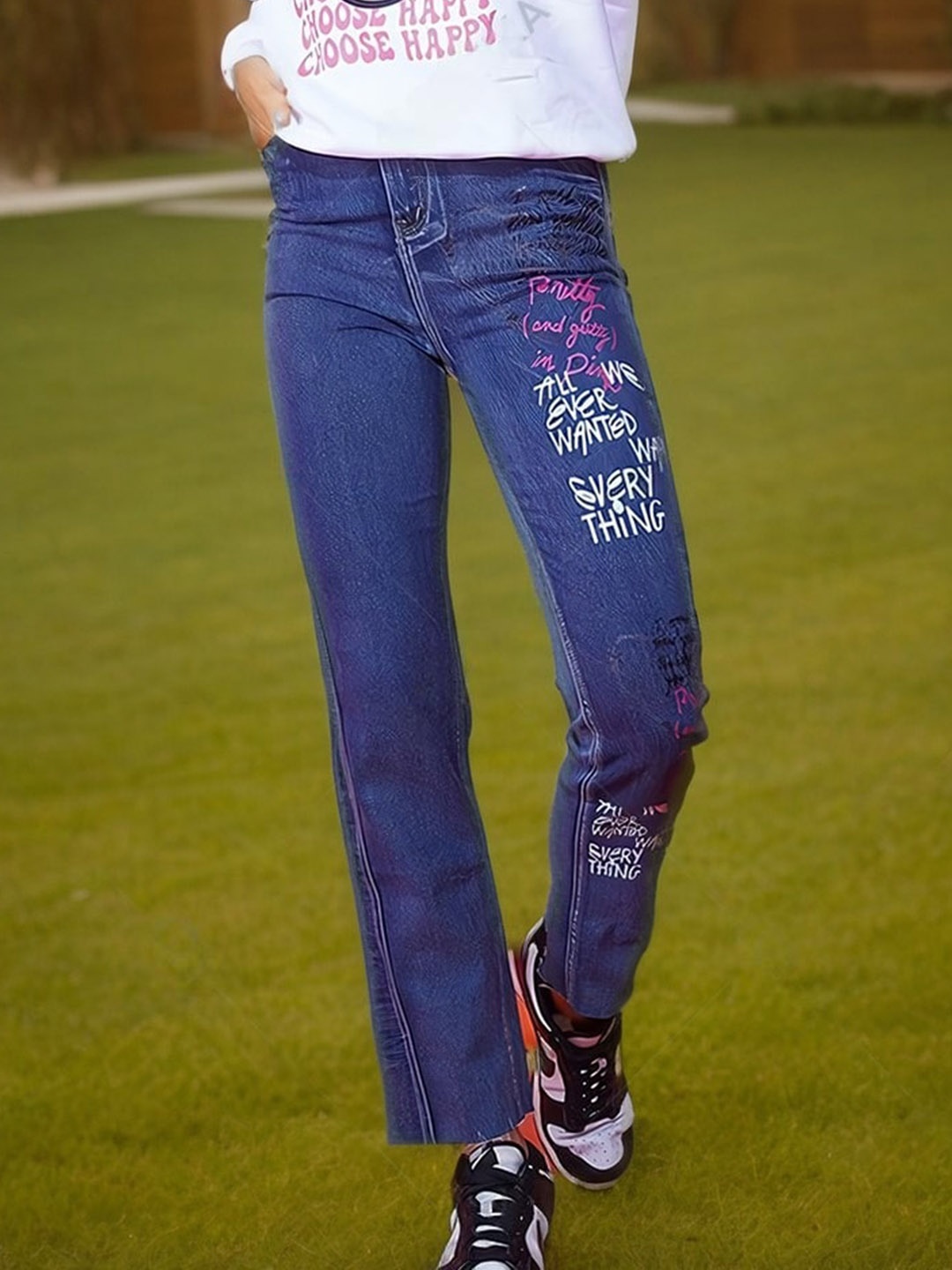 

HERSHEINBOX Women Printed Skinny Fit High-Rise Clean look Pure Cotton Jeans, Blue