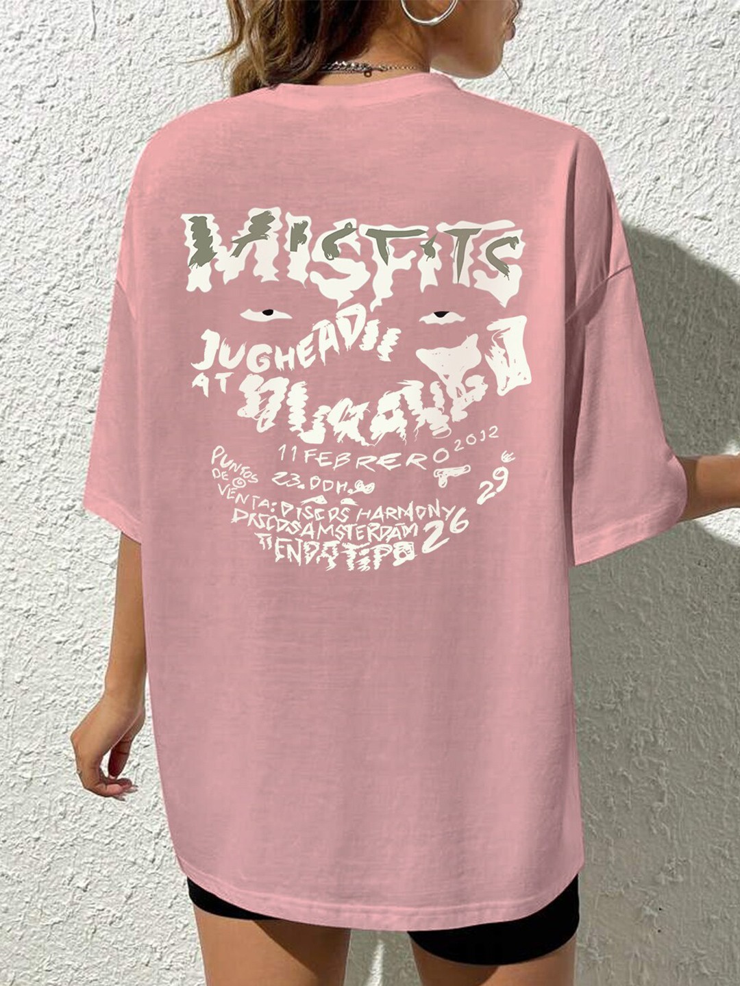

HERSHEINBOX Typography Printed Round Neck Cotton Oversized T-shirt, Pink
