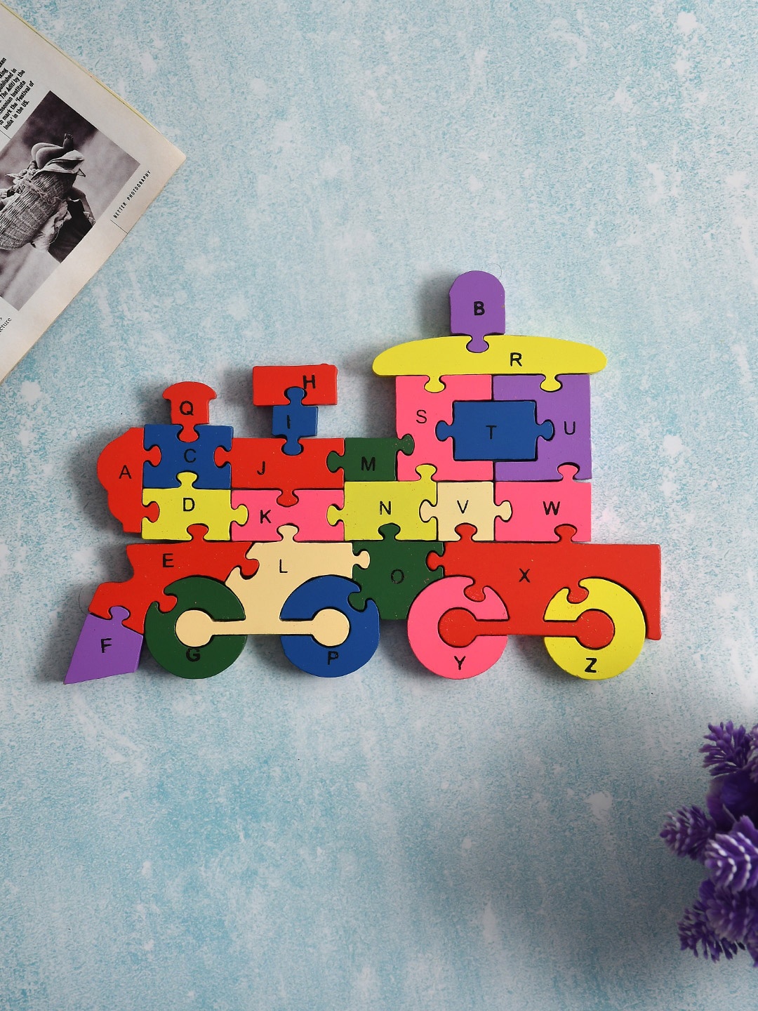 

CLIO'S HERITAGE STORE Wooden Engine Puzzle with Alphabets and Numbers, Red
