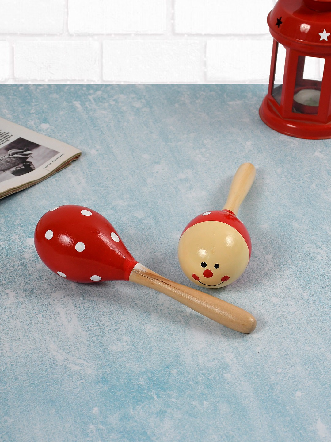 

CLIO'S HERITAGE STORE Set of 2 Rattle Toy Learning and Development Toys, Red