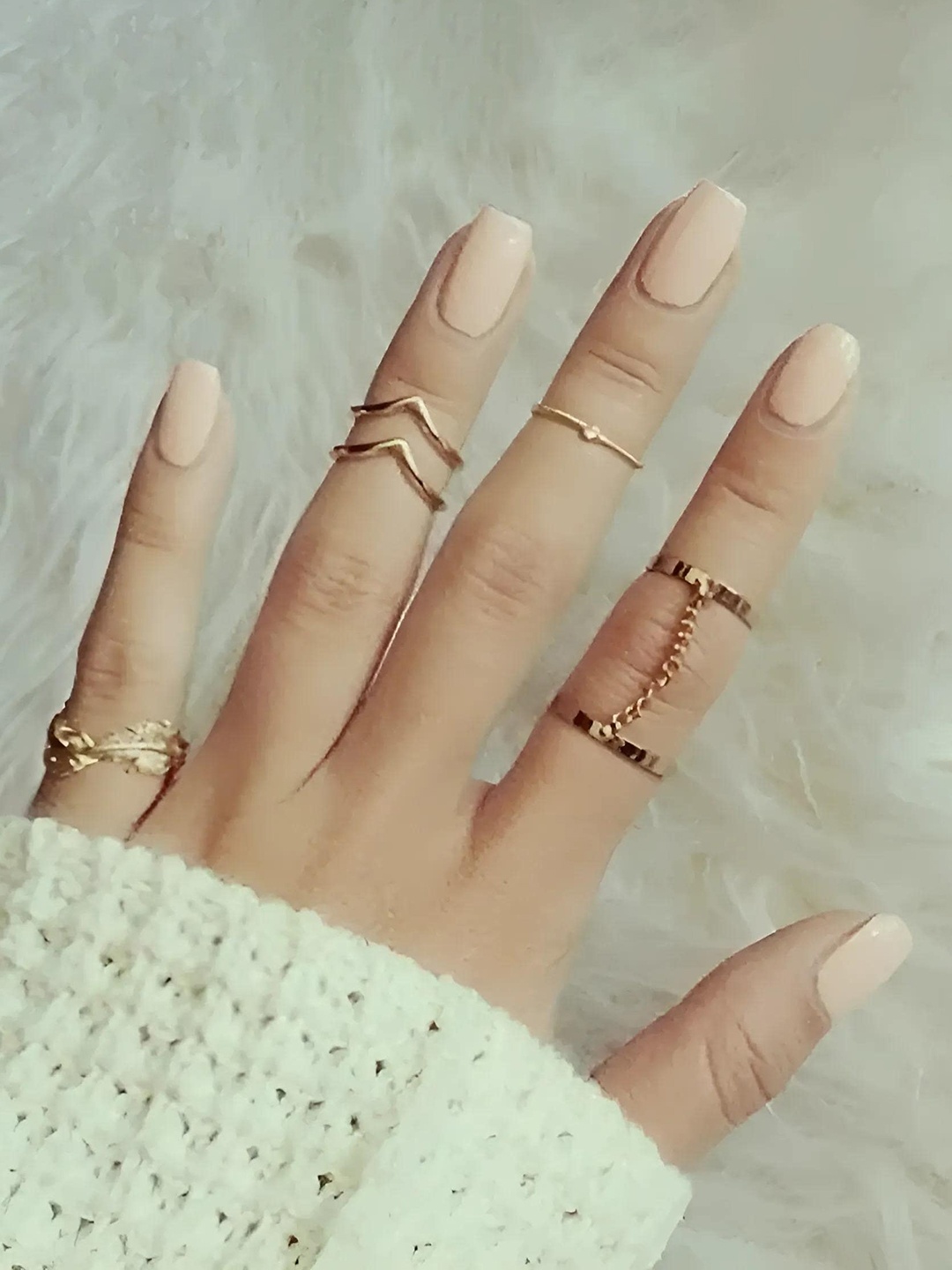 

Goho Set Of 5 Delicate Finger Rings, Gold