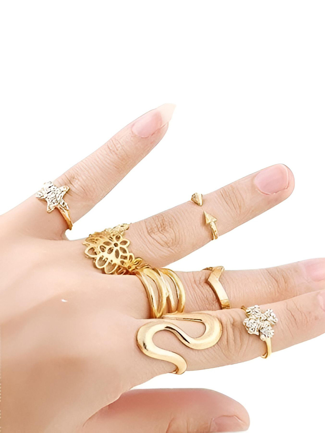 

Goho Set of 7 Adjustable Finger Rings, Gold