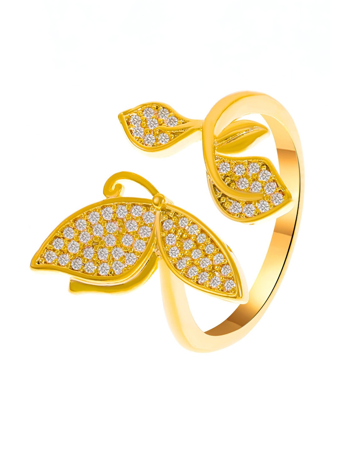 

Goho Stone-Studded Leaf Ring, Gold