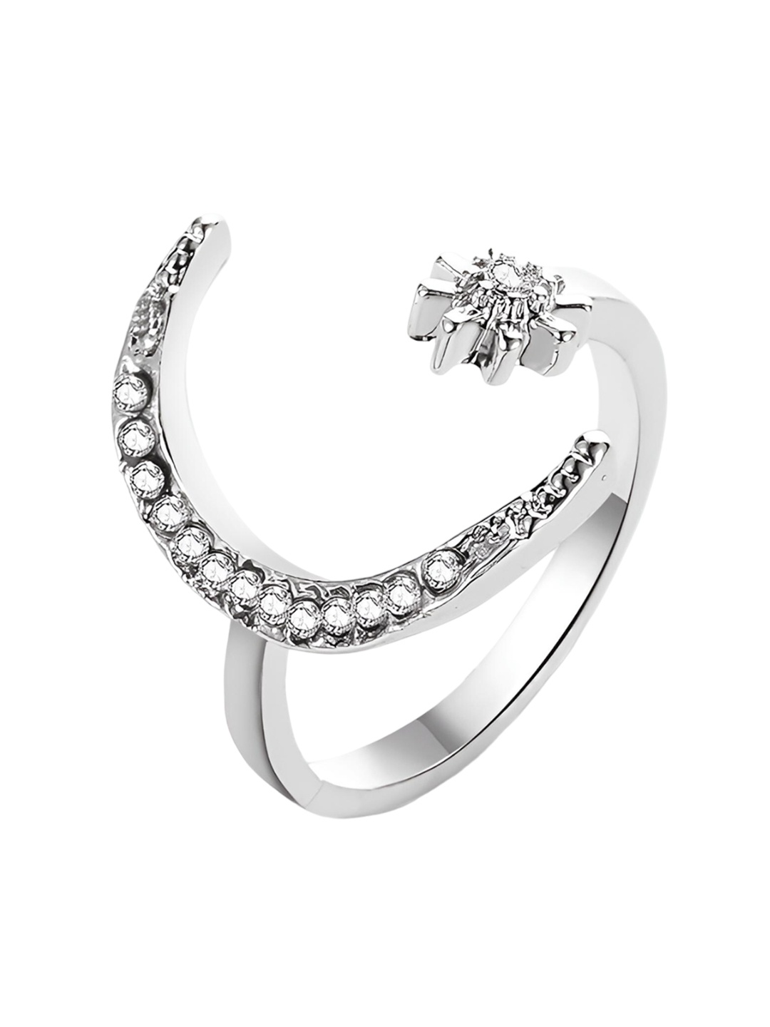 

Goho Silver Crystal-Studded Open Finger Ring