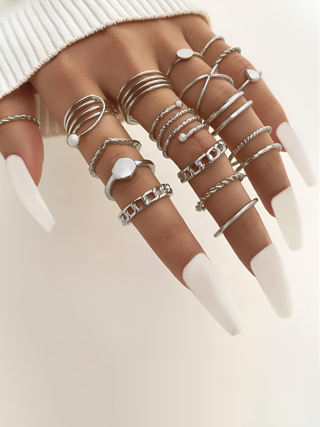 

Goho Set Of 19 Finger Rings, Silver