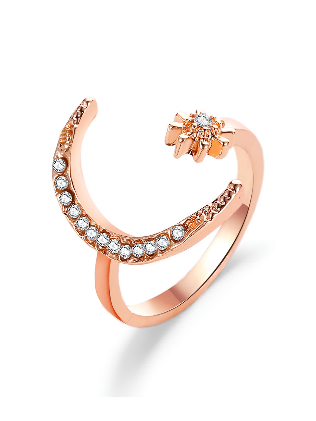

Goho Alloy Stone-Studded Floral Open Finger Ring, Rose gold