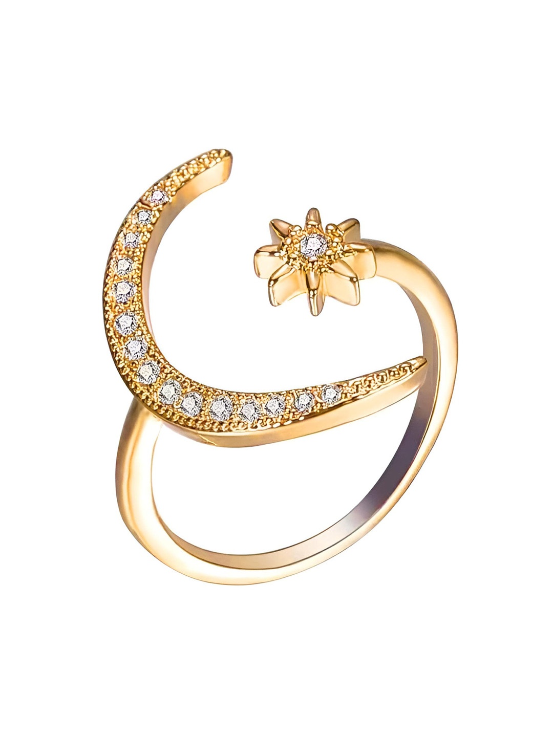 Goho Alloy Stone-Studded Floral Open Finger Ring, Rose gold