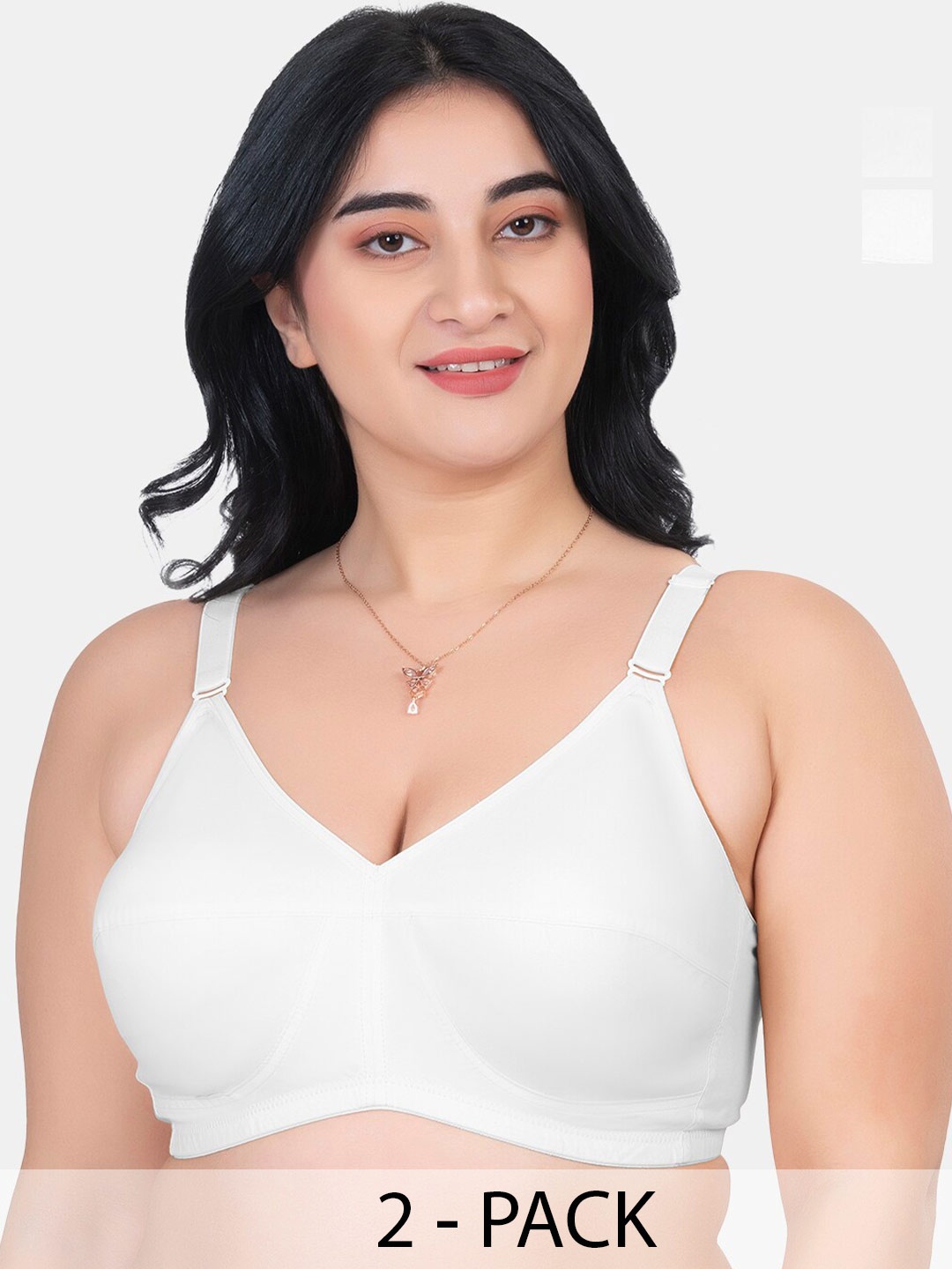

Souminie Pack Of 2 Pure Cotton Minimizer Bra Full Coverage Non Padded All Day Comfort, White