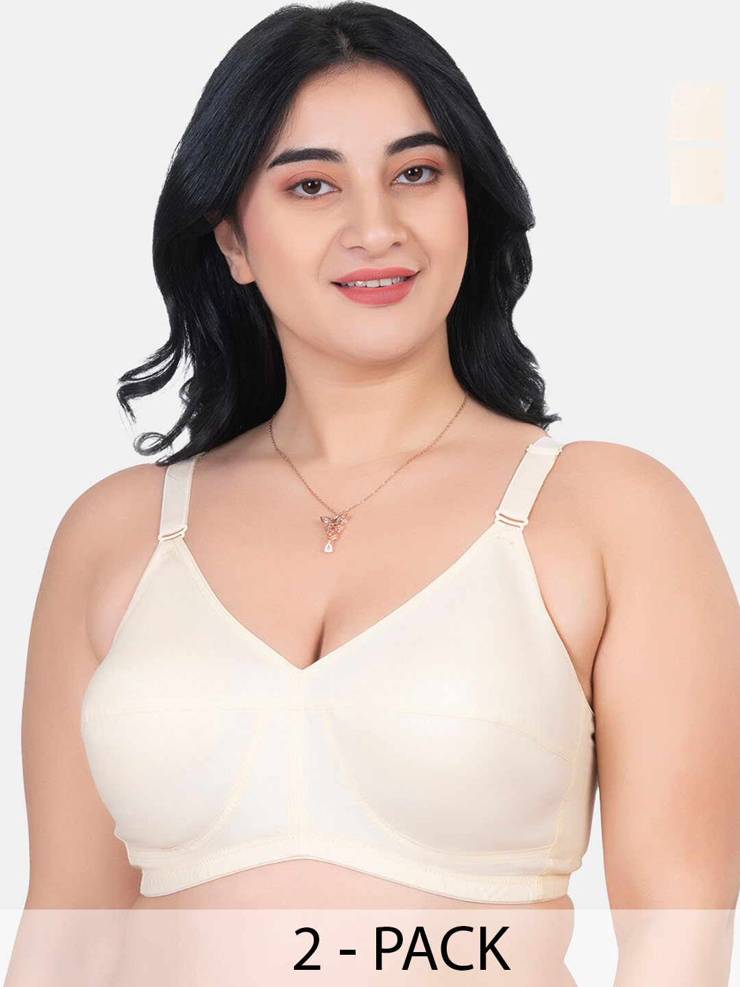 

Souminie Pack Of 2 Pure Cotton Full Coverage Non Padded All Day Comfort Minimizer Bra, Beige