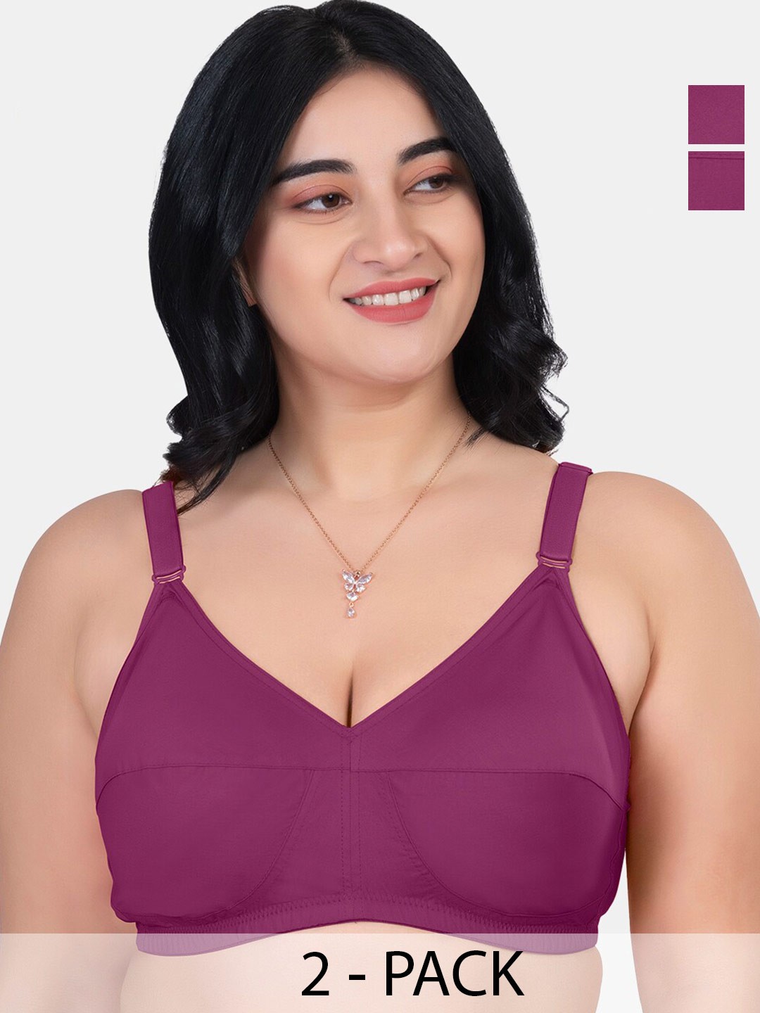 

Souminie Pack Of 2 Full Coverage Non-Padded Pure Cotton Minimizer Bra with All Day Comfort, Magenta