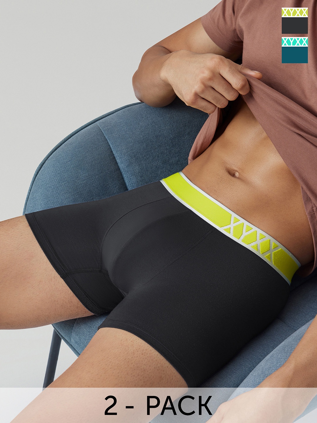 

XYXX Men Pack Of 2 Mid Rise Trunk XYTRNK2PCKN778, Black