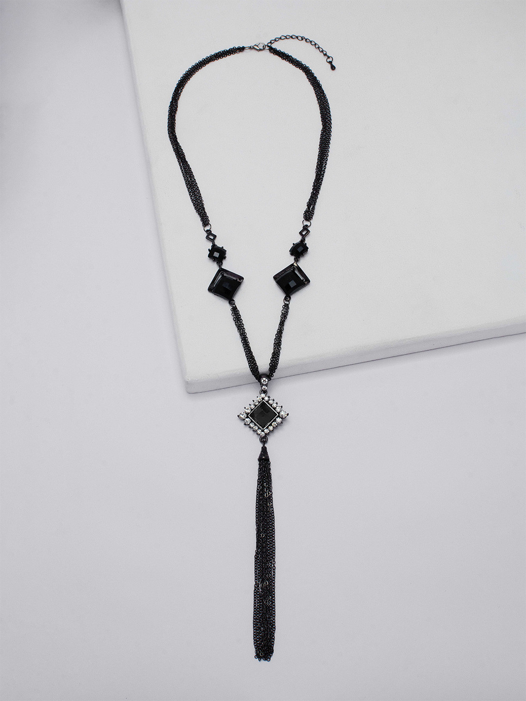 

Rhea Crystals Tassel Necklace, Black