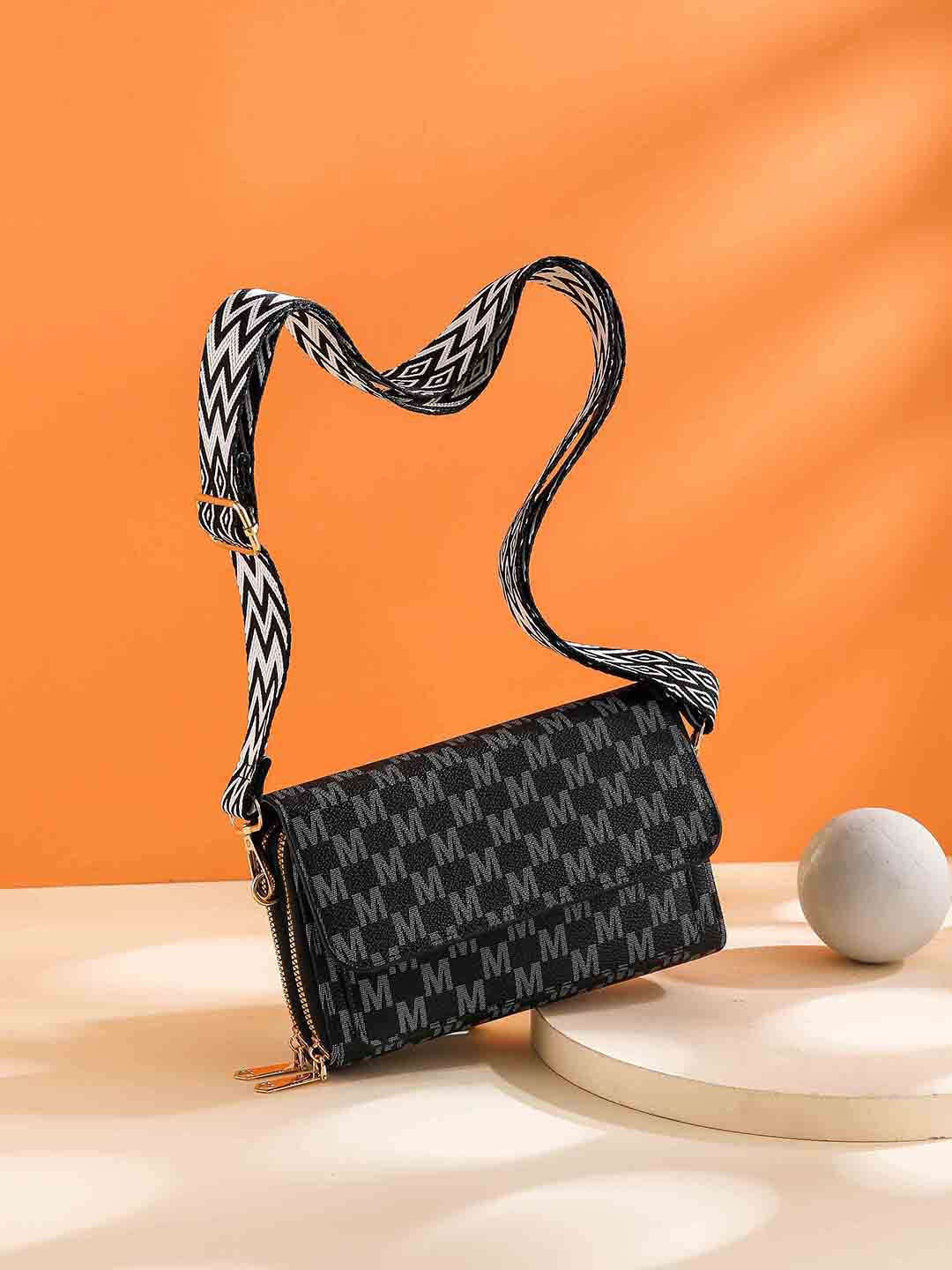 

Diva Dale Typography Printed Structured Sling Bag, Black