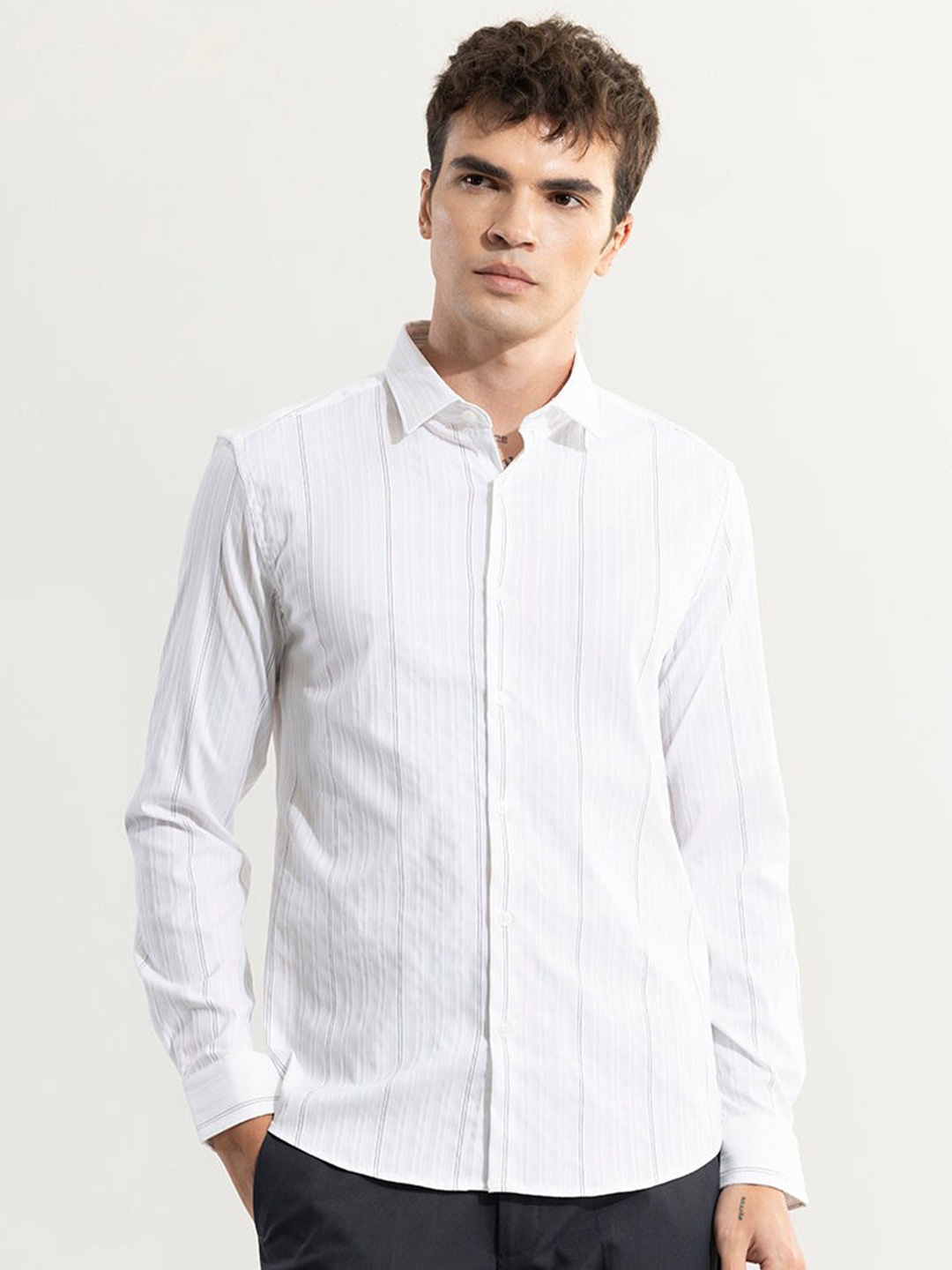 

Snitch Classic Slim Fit Spread Collar Casual Shirt, White