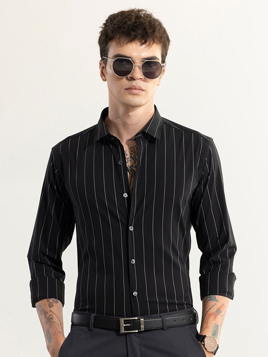 

Snitch Classic Slim Fit Spread Collar Casual Shirt, Black