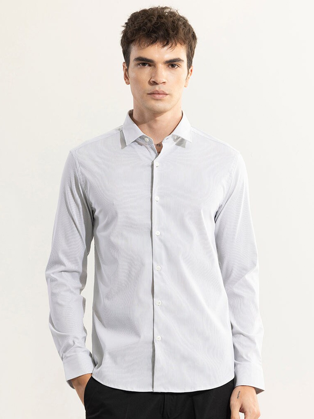 

Snitch Classic Slim Fit Spread Collar Casual Shirt, Grey