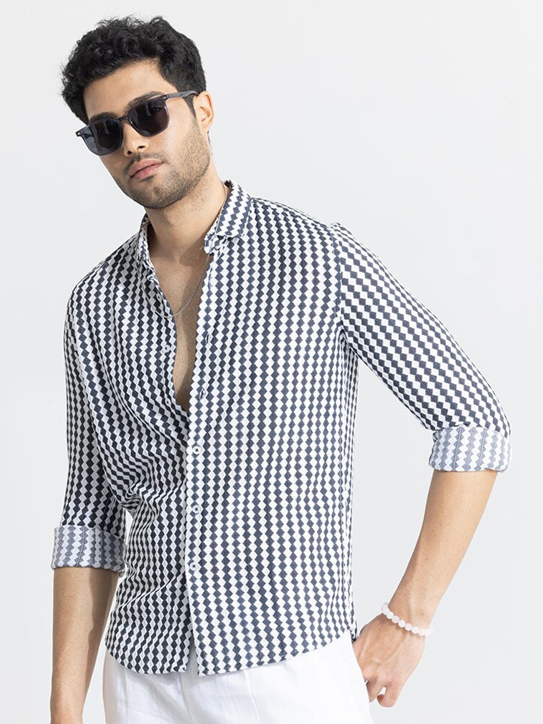 

Snitch Classic Slim Fit Checked Printed Casual Shirt, Grey