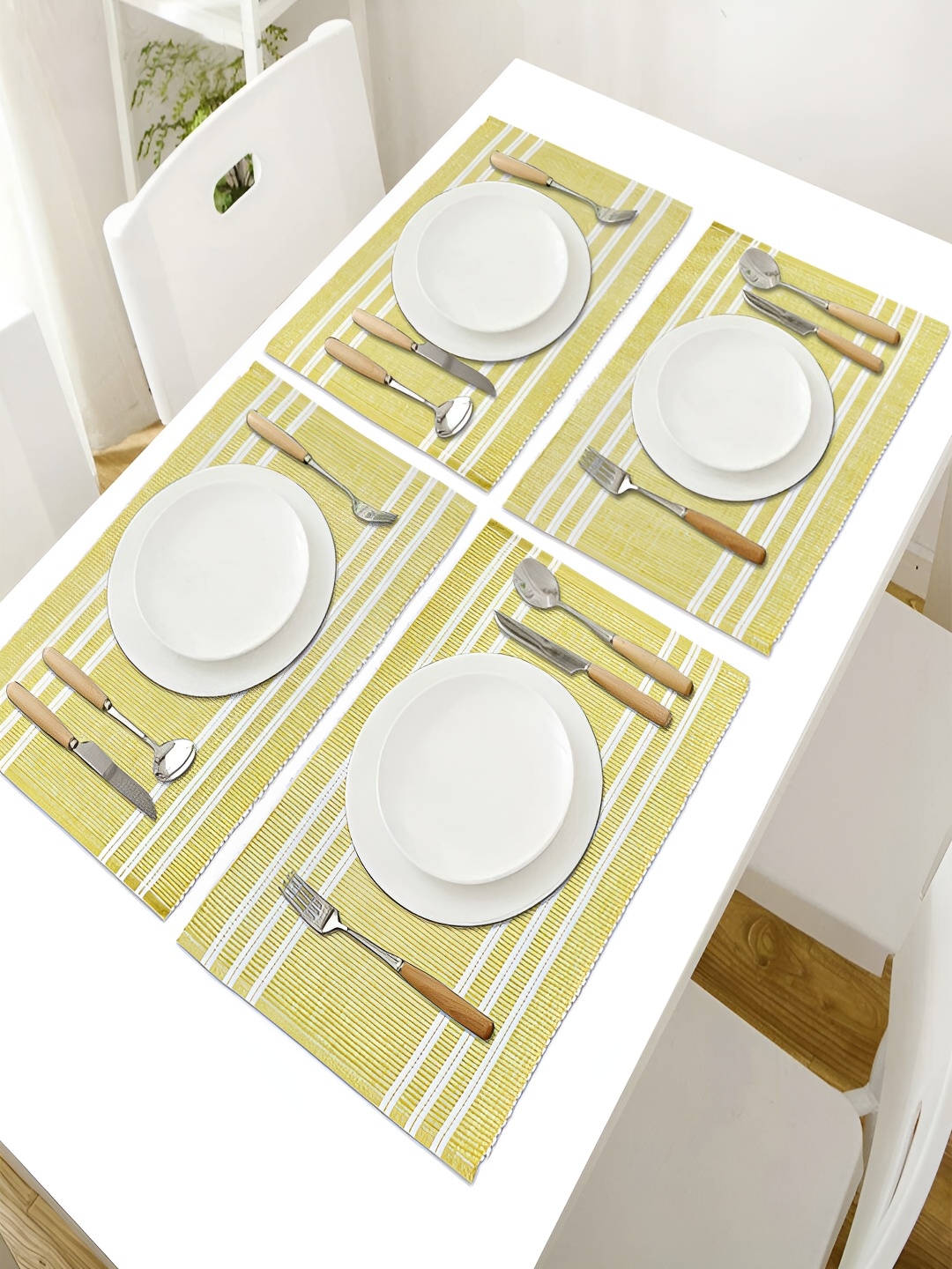 

HOKIPO 4 Pieces Yellow & White Striped Cotton Table Placemats