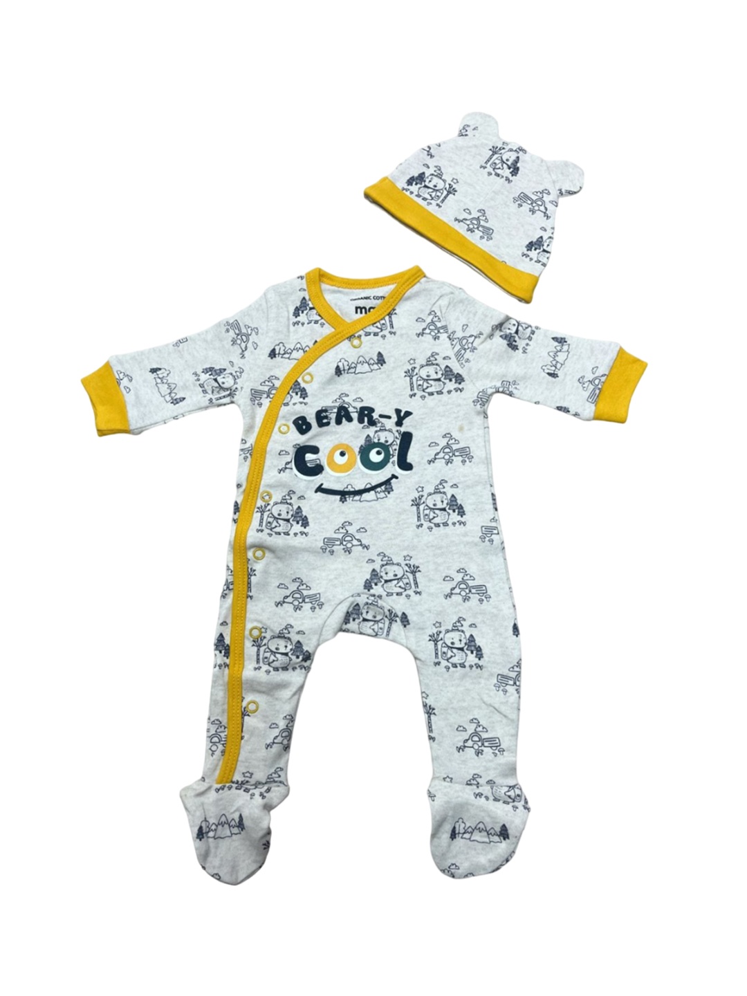 

BAESD Infants Printed Organic Cotton Sleepsuit With Cap, Grey