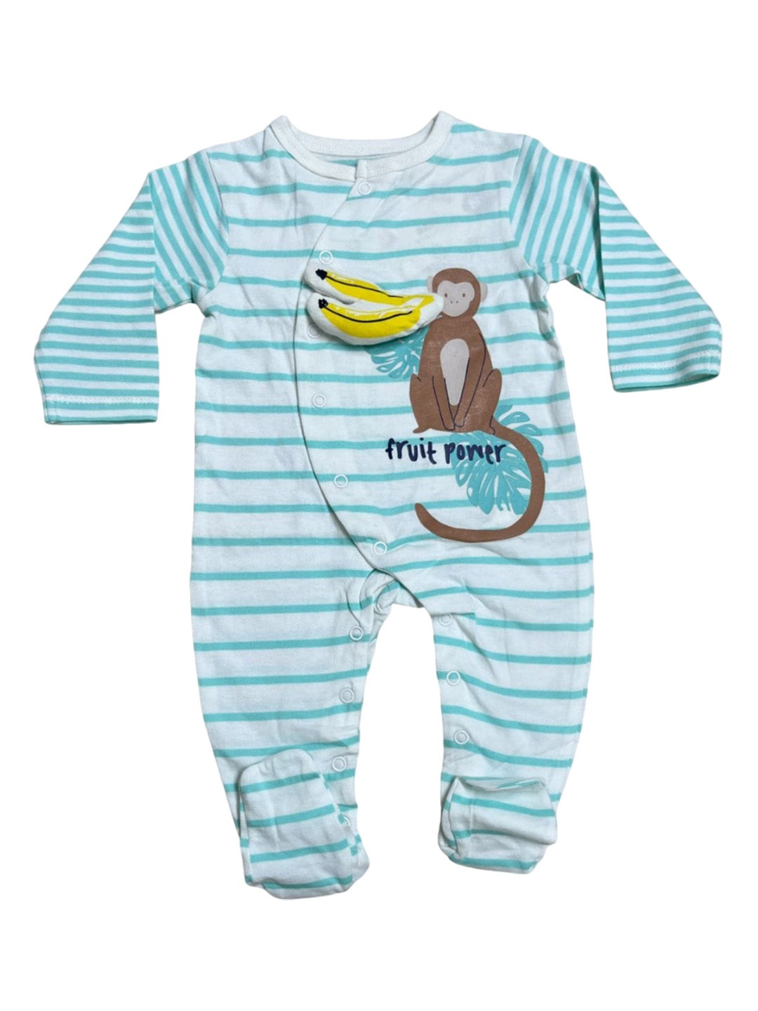 

BAESD Infants Striped Organic Cotton Sleepsuit, Turquoise blue