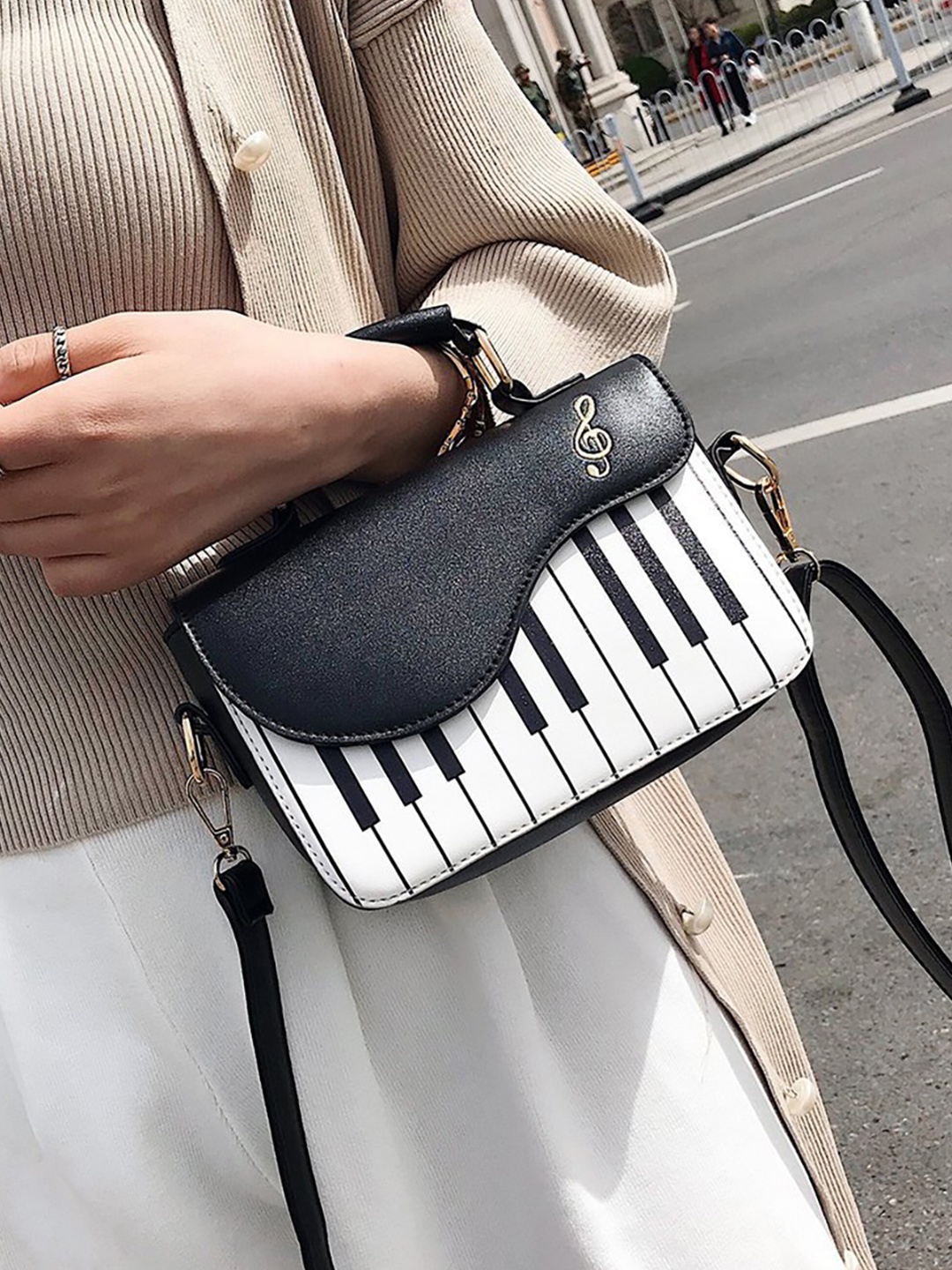 

SYGA Striped Leather Structured Sling Bag, Black