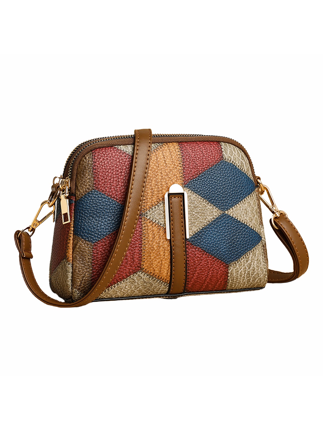 

SYGA Geometric Printed Leather Sling Bag, Brown