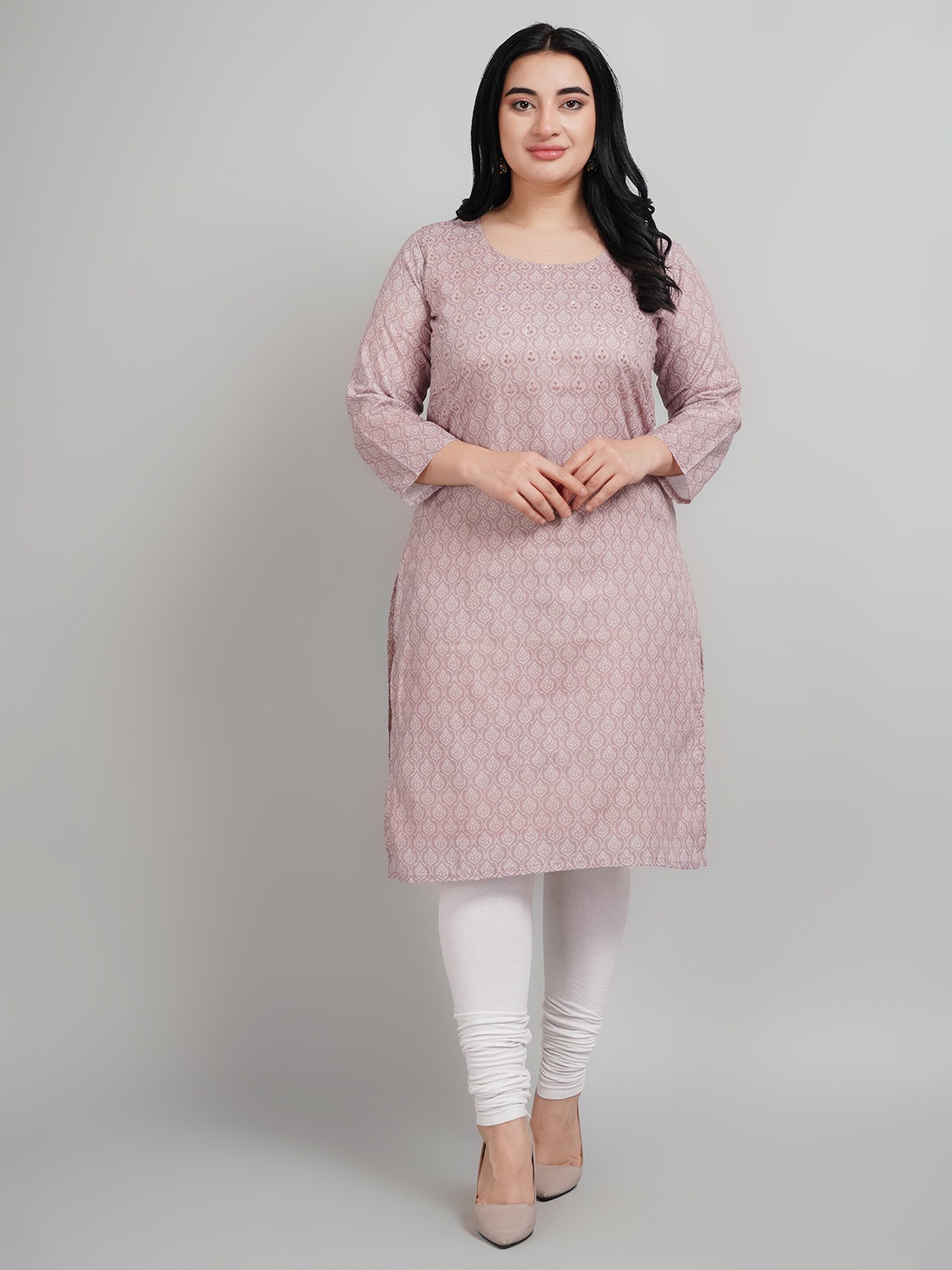 

NAVGYA Ethnic Motifs Printed Sequinned Straight Kurta, Pink