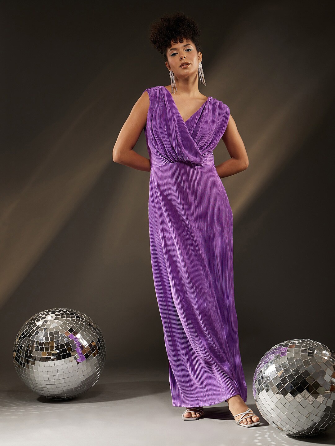 

ATRAENTA Striped V-Neck Sleeveless Maxi Dress, Purple