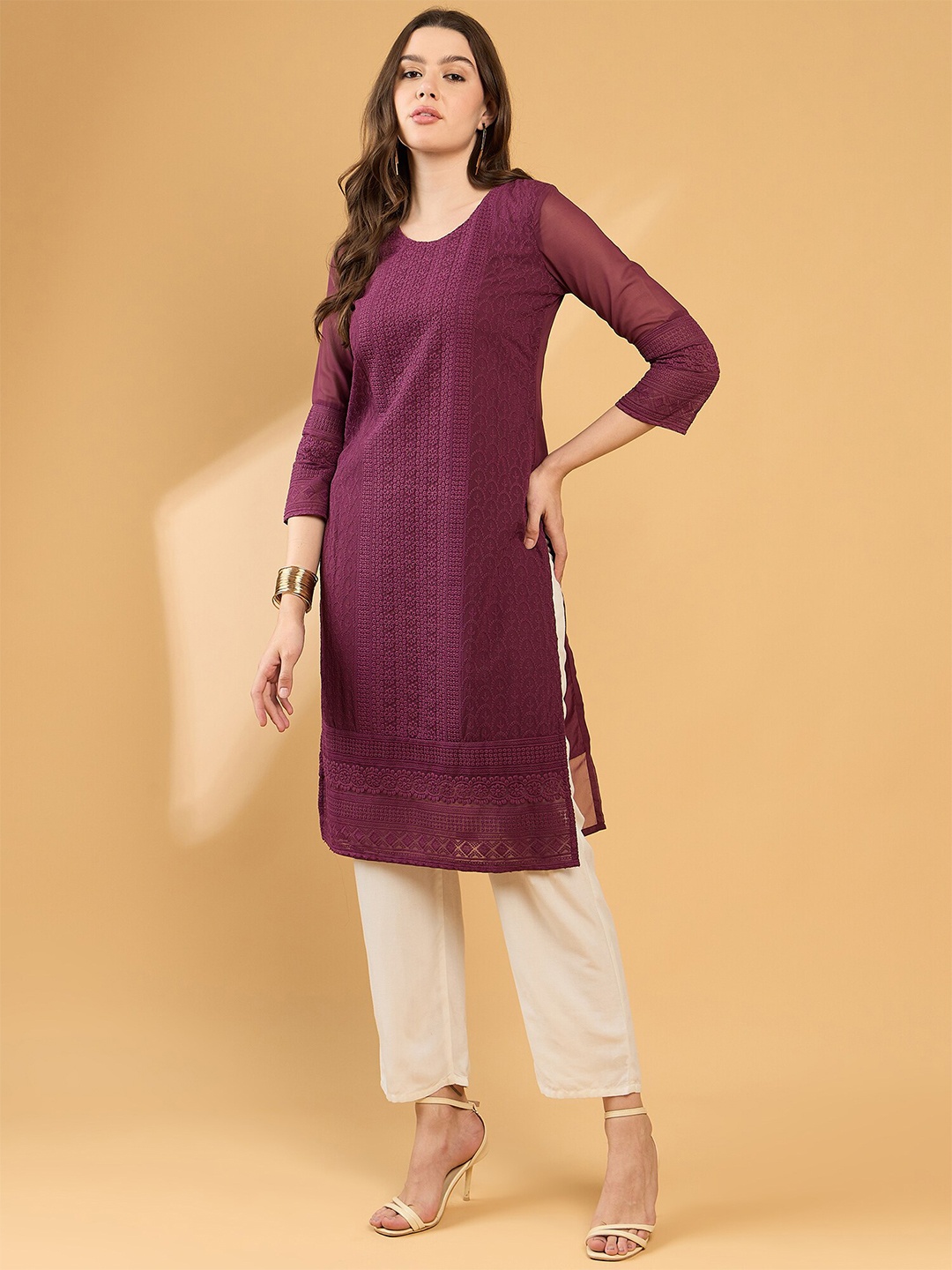 

all about you Chikankari Embroidered Kurta, Purple