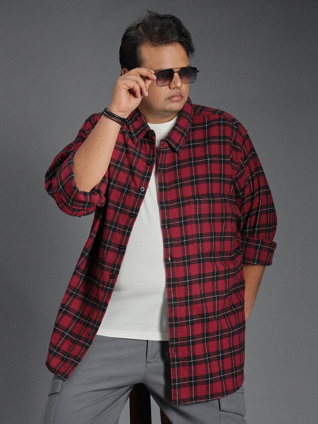 

Freeform by High Star Classic Tartan Checked Cotton Casual Shirt, Red