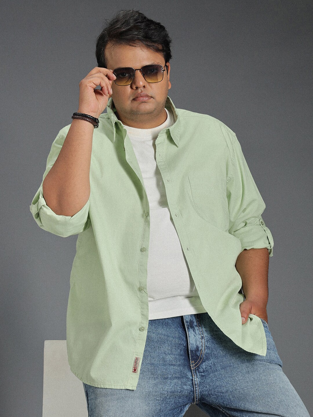 

Freeform by High Star Classic Spread Collar Cotton Casual Shirt, Green