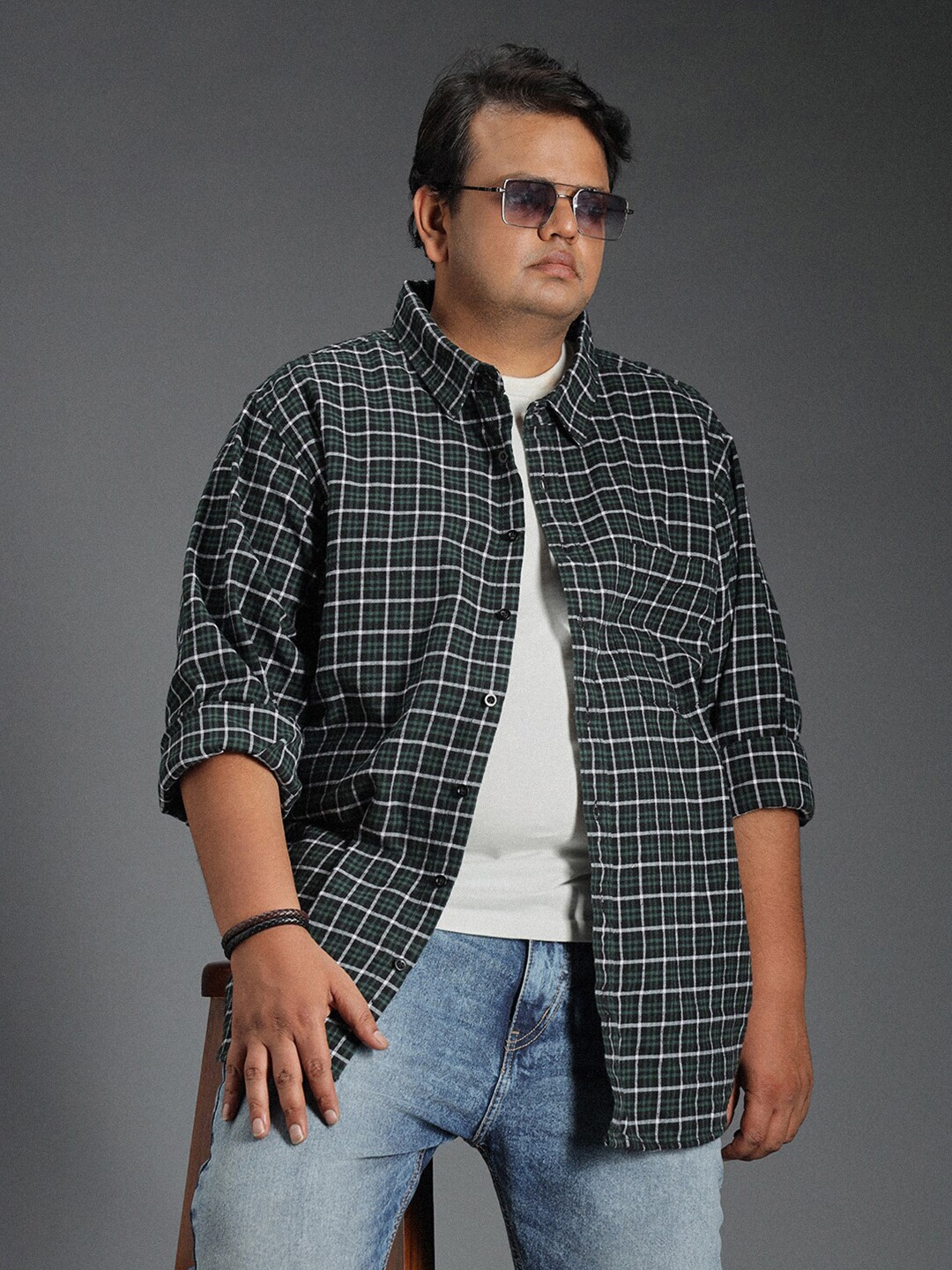 

Freeform by High Star Classic Grid Tattersall Checked Cotton Casual Shirt, Green