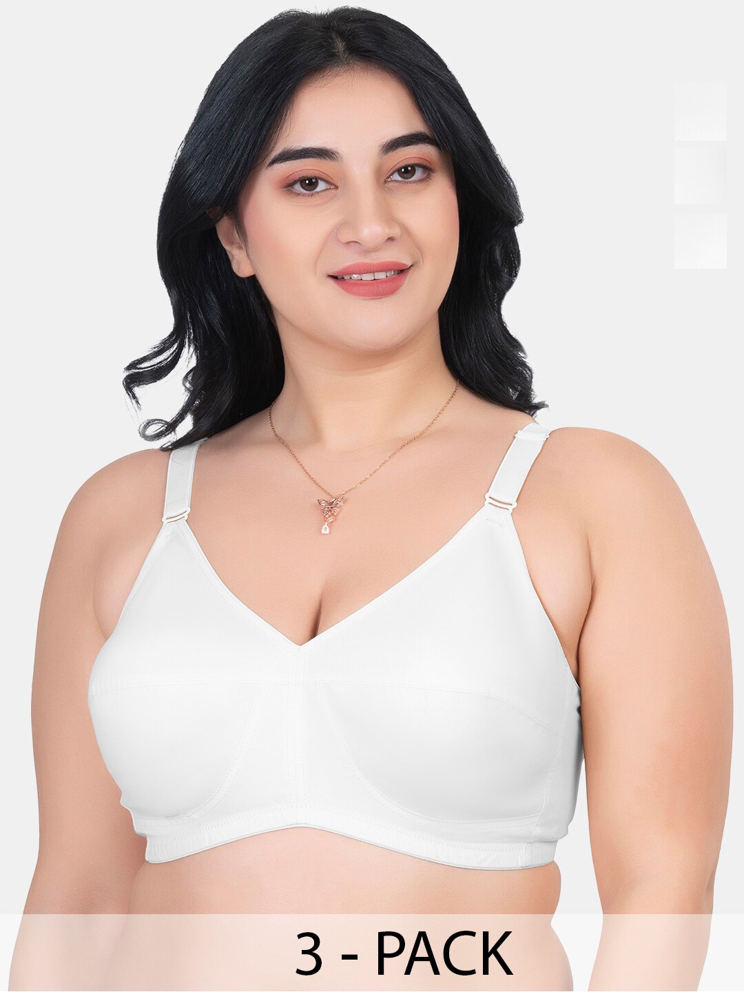 

Souminie Pack Of 3 Pure Cotton Minimizer Bra Full Coverage Non Padded All Day Comfort, White