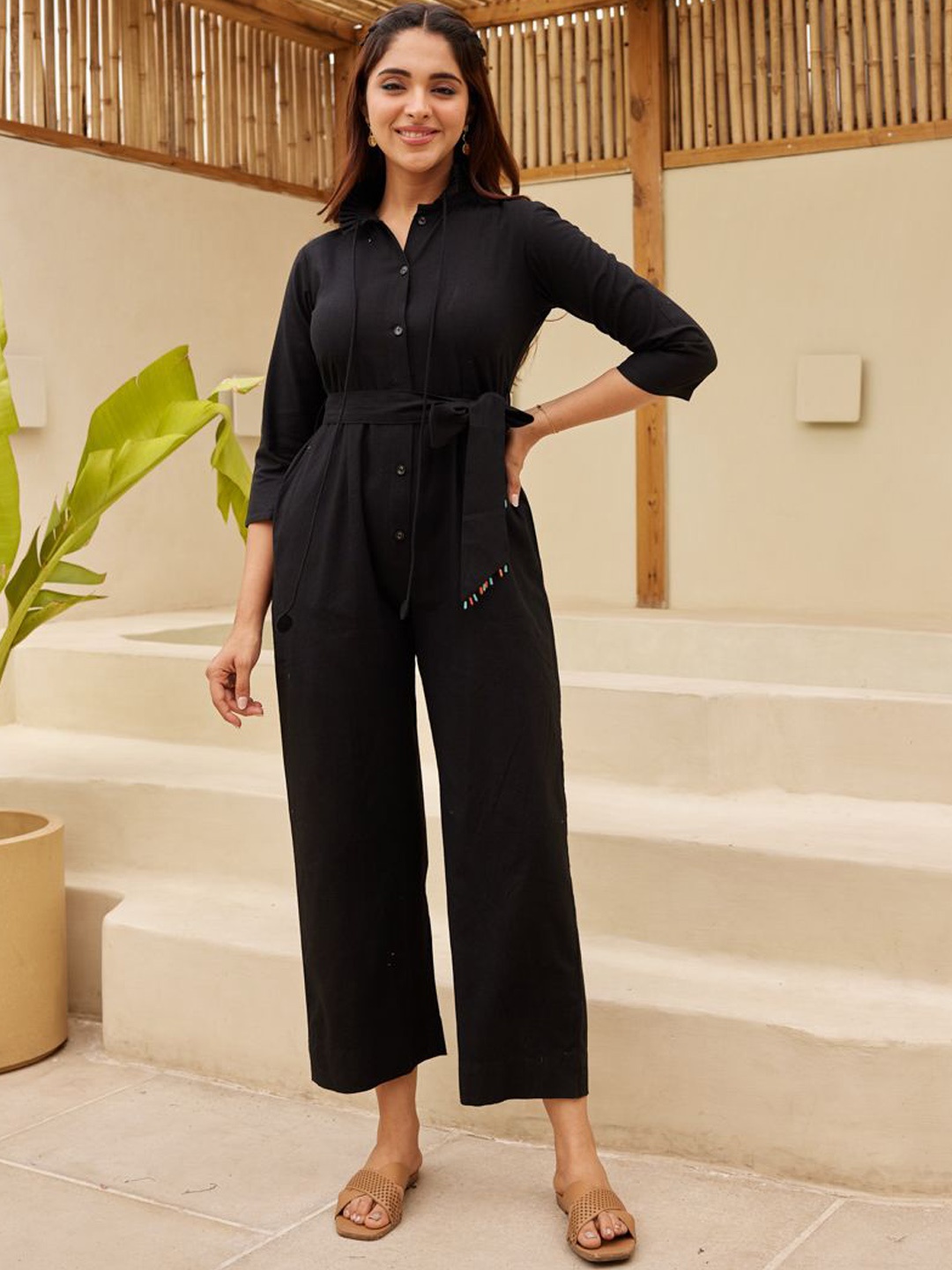 

Ambraee Basic Cotton Jumpsuit, Black