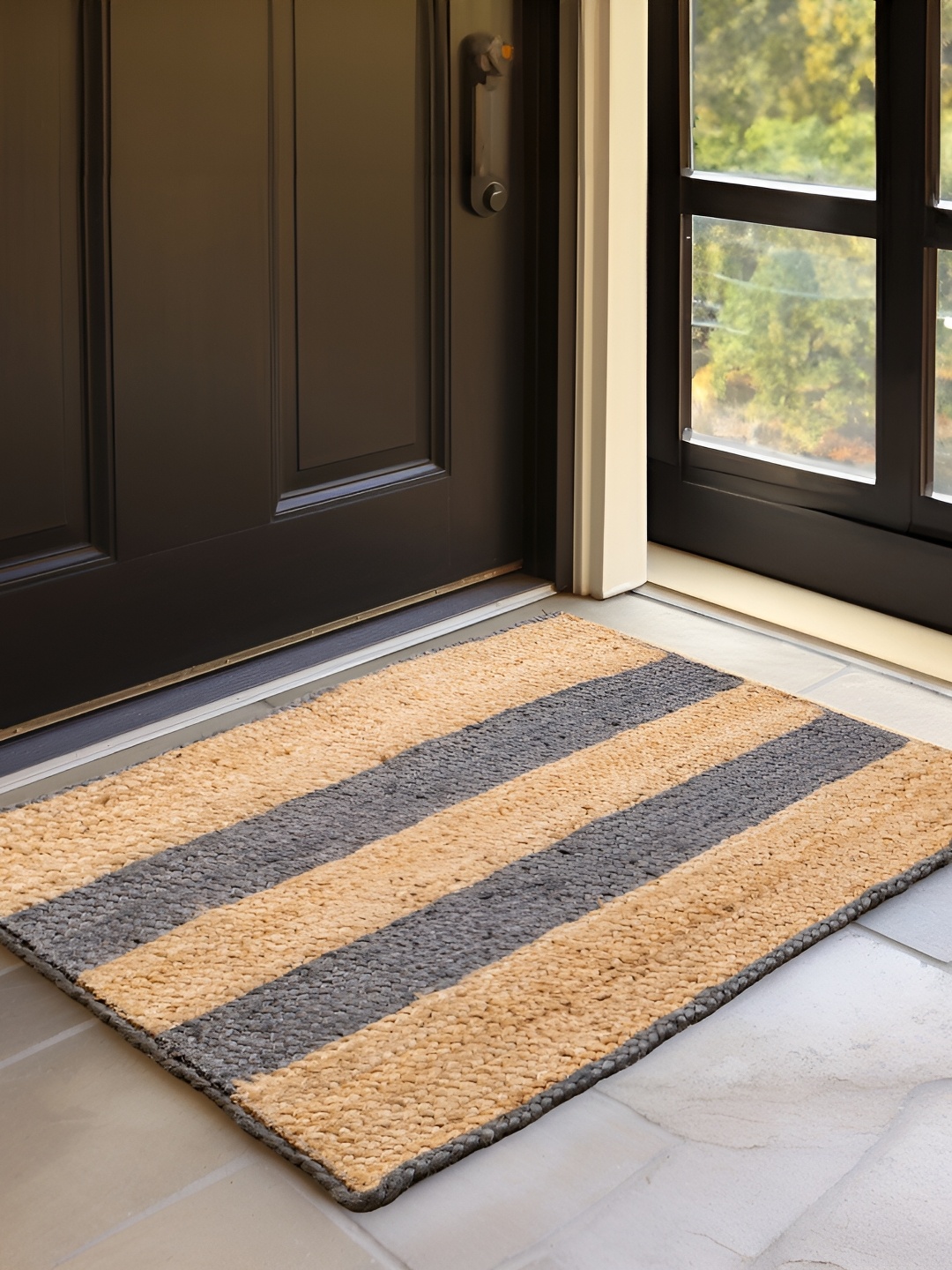 

HOMEMONDE Brown Striped Rectangular Jute Floor Rug